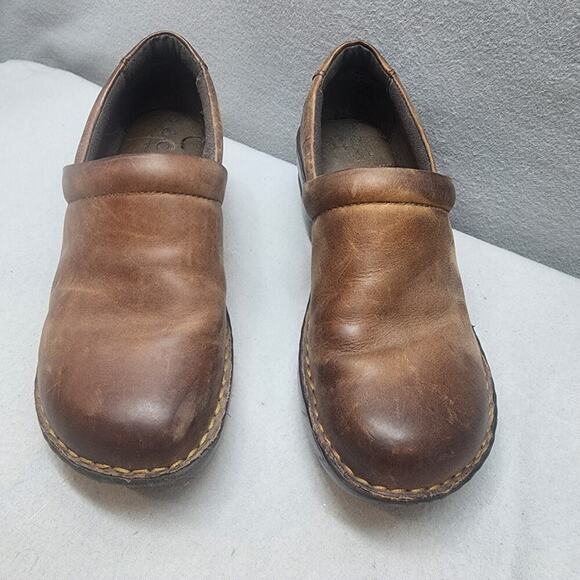 BOC Clogs Womens 7 Professional Shoes Brown Leather Slip On Wedge Low - Picture 2 of 8
